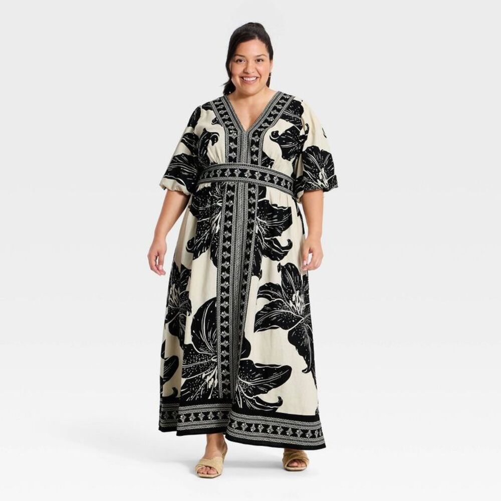 Ava & Viv - Women's Puff Short Sleeve Maxi Dress - Ava & Viv B Black - Picture 3 of 3